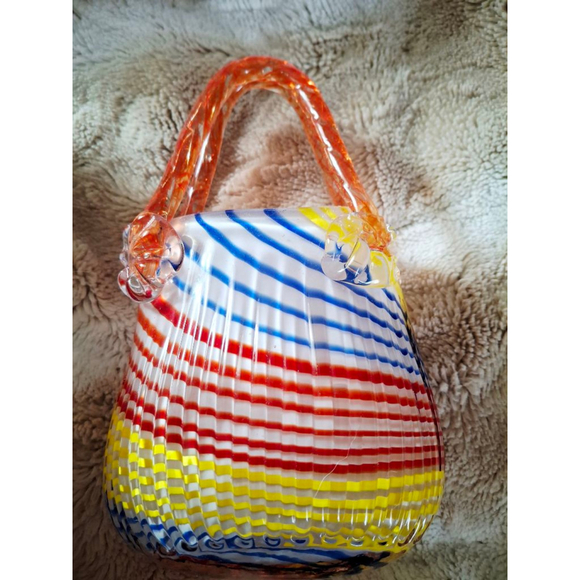 BLOCK Crystal Natalie Glass Handbag Vase mouth blown Multicolor vintage handcut - Picture 6 of 9